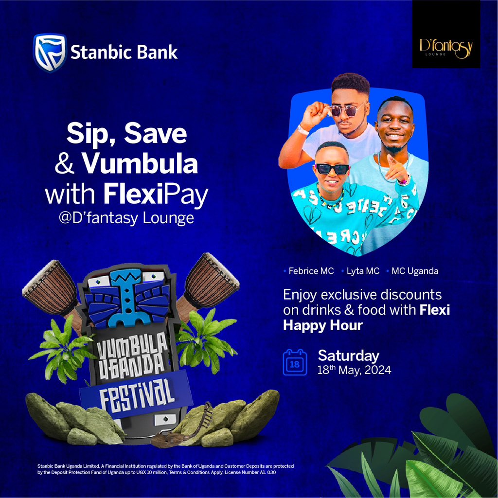 Sip, Save and Vumbula with #FlexiPay at D’FANTASY LOUNGE, JINJA🥁🥁

Don’t miss discounts on drinks, food and tickets courtesy of FlexiPay, happening tomorrow! 

A road to #VumbulaUgandaFestival 

#GreeningTheNile