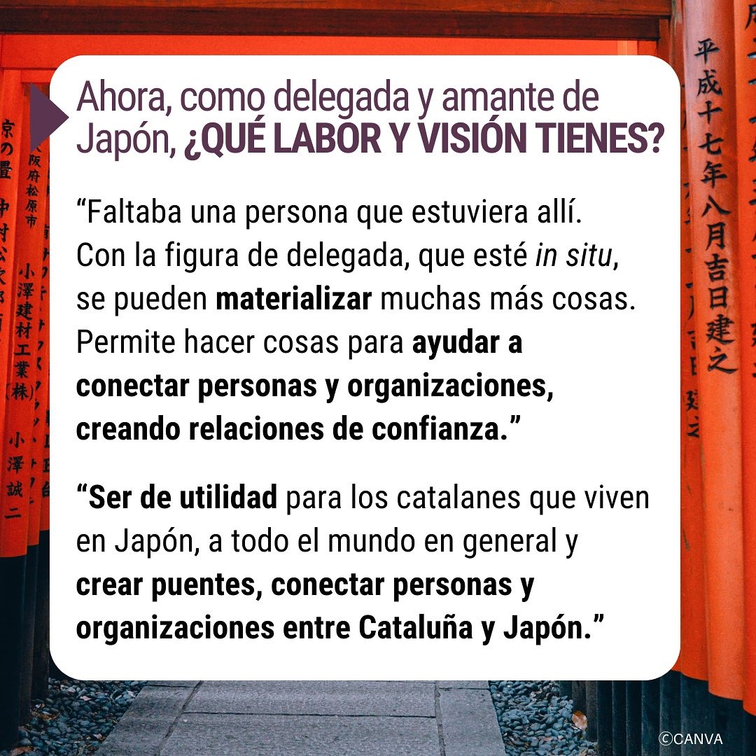 📰 El @Consul_JPN_BCN entrevista la delegada @mcastellapujado, que repassa la seva trajectòria professional i els seus vincles amb el Japó

💼 També presenta les funcions de la Delegació i els eixos del #PlaJapó, i ofereix consells als estudiants que vulguin aprendre japonès