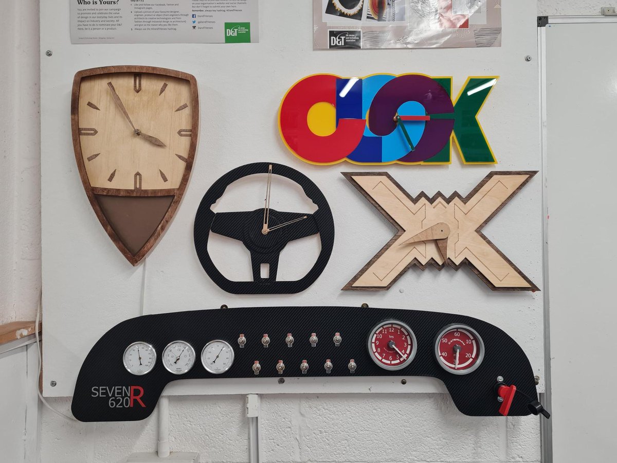 Our Year 12 Product Design pupils have created an amazing range of fully functional designer-inspired wall clocks as part of their famous designers topic, with themes stemming from New York subway maps to wristwatch and automotive styling. #ProductDesign #Year12 #STEM