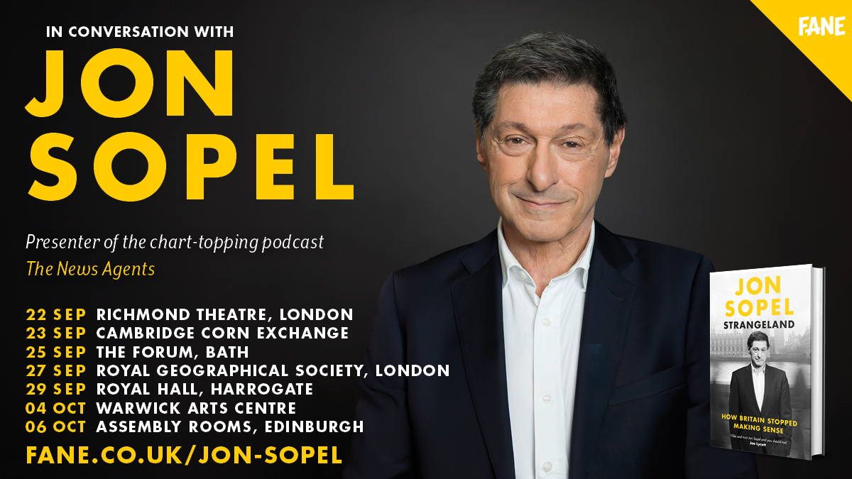 General booking for my autumn book tour is officially now open! Come and hear me chat about my new book, Strangeland: How Britain Stopped Making Sense. I’ll see you there! fane.co.uk/jon-sopel