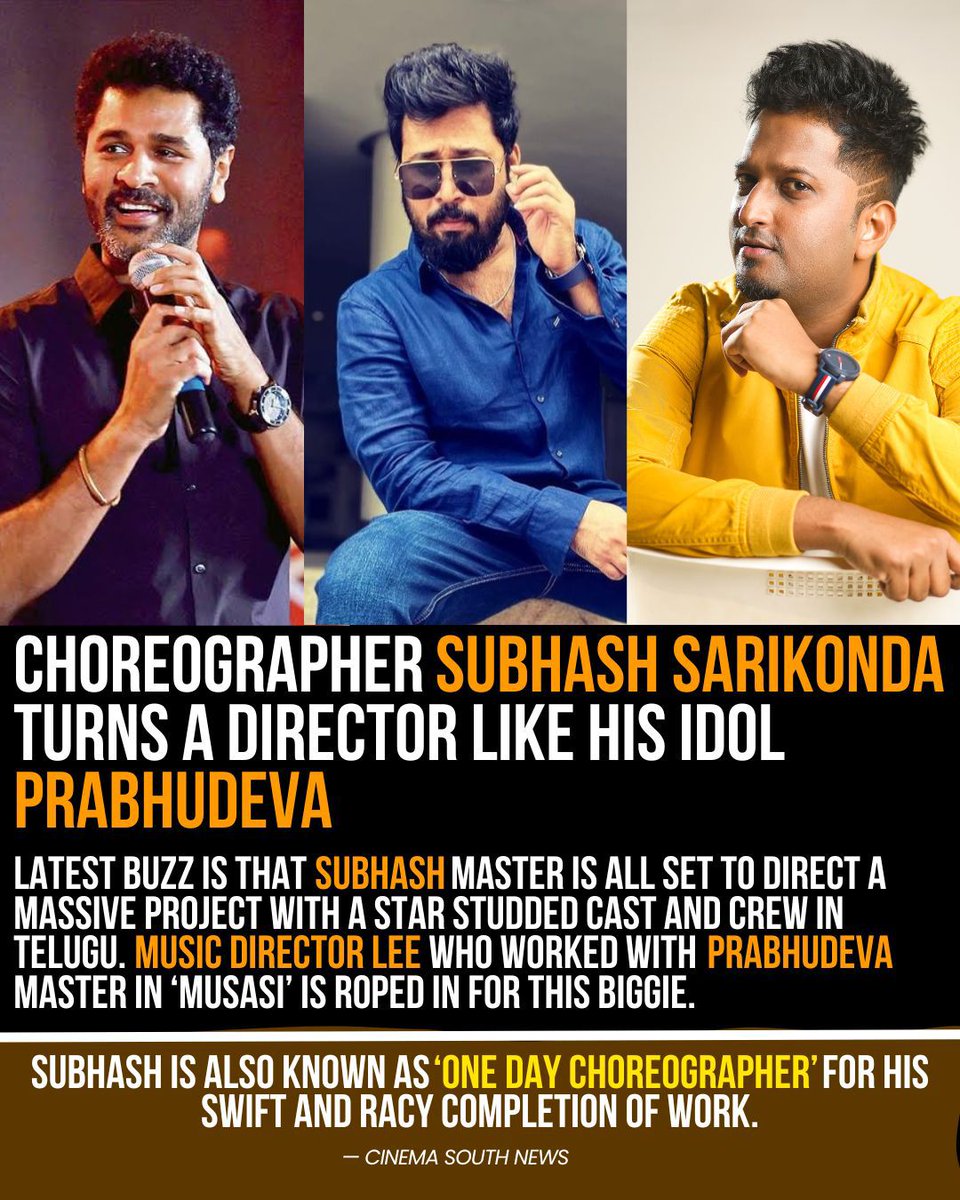 Choreographer #SubhashSarikonda makes his debut as a director 🎬 Music Director @leanderleemarty who worked with @PDdancing Master in #Musasi is roped in for this prestigious project! ✨ @UrsVamsiShekar @nishaleemarty