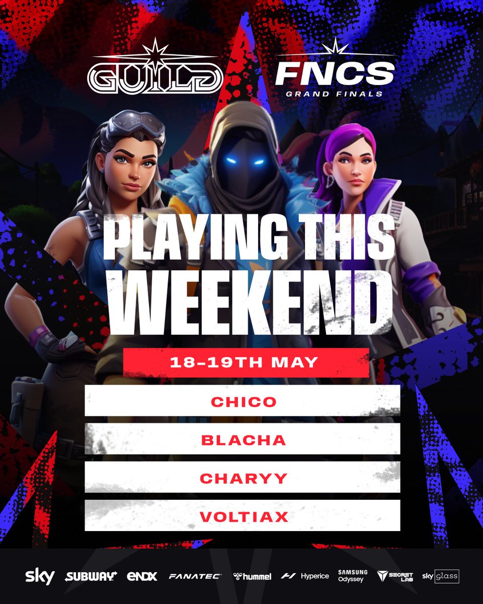 It's #FNCS Grand Finals weekend! 💪 Best of luck to our finalists 👇 @VoltiaX @chic0fn @Blachafn @charyy__ Let's get this W.