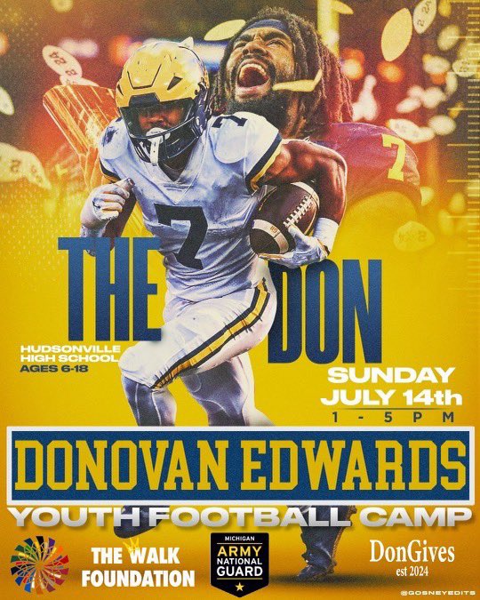 Michigan fans! “The Don” will be hosting a youth football camp at Hudsonville High School! Register while spots last:

centricsportsgroup.com/donovanedwards