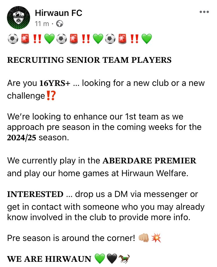 Please like & share as we look to continue the growth of club on the field as well as off the field! 💚🖤🐎