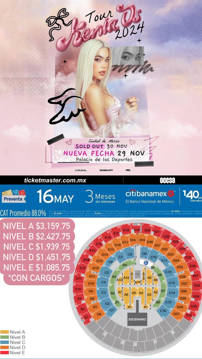 Kenia Os 💖 Pink Aura Tour 💖 🗓️ 29 de Noviembre del 2024 🗓️ 🏟️ Palacio de los Deportes 🏟️ 📍 CDMX 📍 🇲🇽 México 🇲🇽 🎫 Venta General 11:00 AM 🎟️ Acepta todas las tarjetas Crédito/Débito: VISA, MASTERCAD y AMEX 🎫 Límite: 8 Boletos Link: bit.ly/3WIgO2p 🎟️ Precios de