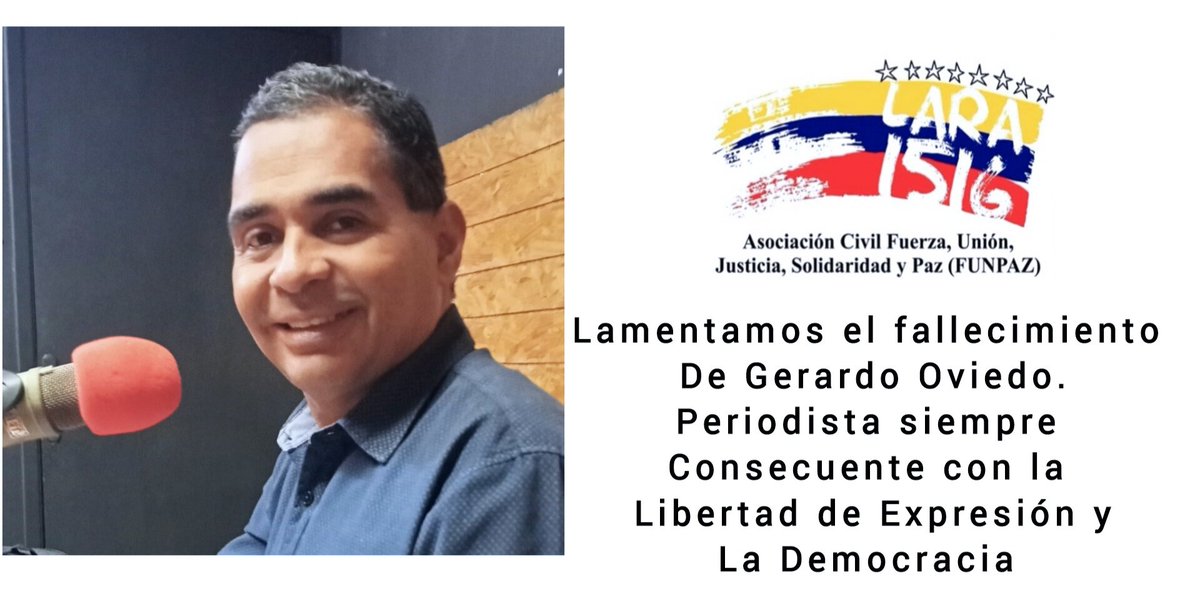 Con pesar recibimos el fallecimiento del Licenciado Gerardo Oviedo @Gerovi periodista que siempre estuvo al día con la búsqueda de la democracia y la libertad en #Venezuela paz a su alma y consuelo a su familia #17Mayo2024 #Lara
