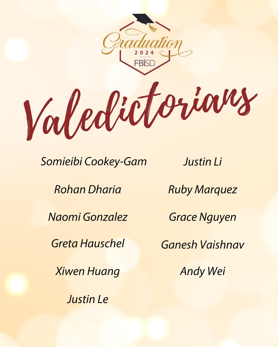 Congratulations to Fort Bend ISD's class of 2024 Valedictorians!🎓🙌