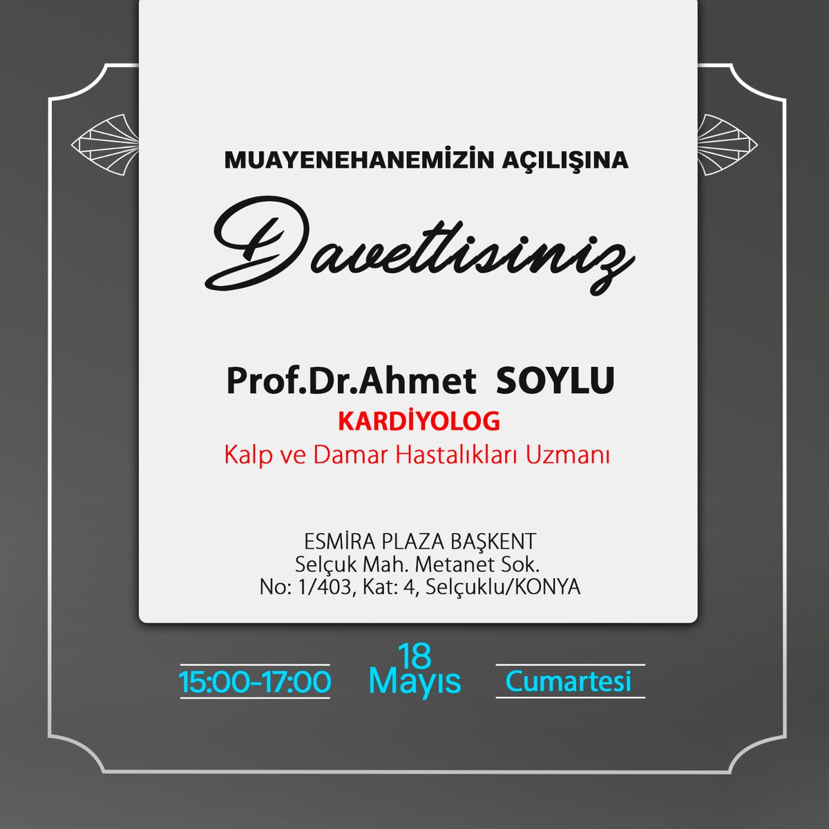 Prof.Dr. Ahmet Soylu (kardiyolog) hocamızın davetine hepinizi bekleriz.
@asoylu44