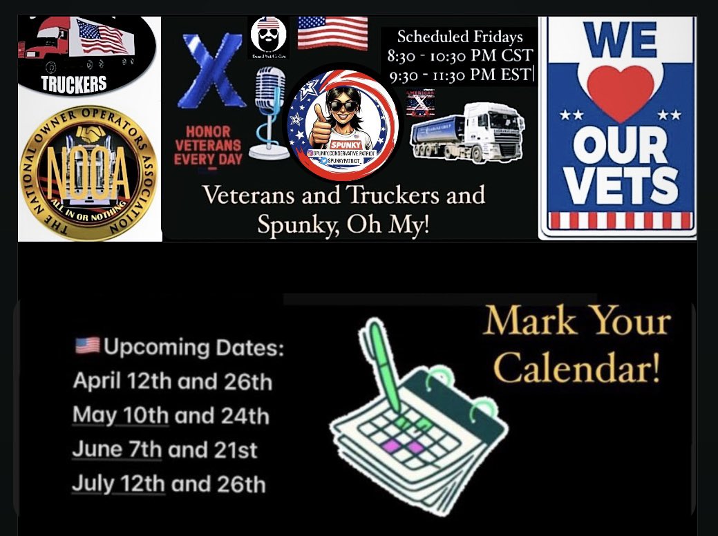 @armyrw8767 If you're a Veteran, Trucker who's a Veteran, or someone who supports Veterans, be sure to follow me @SpunkyPatriot_ , turn on your notifications 🔔 & tune in every other Friday #VeteransAndTruckersAndSpunkyOhMy