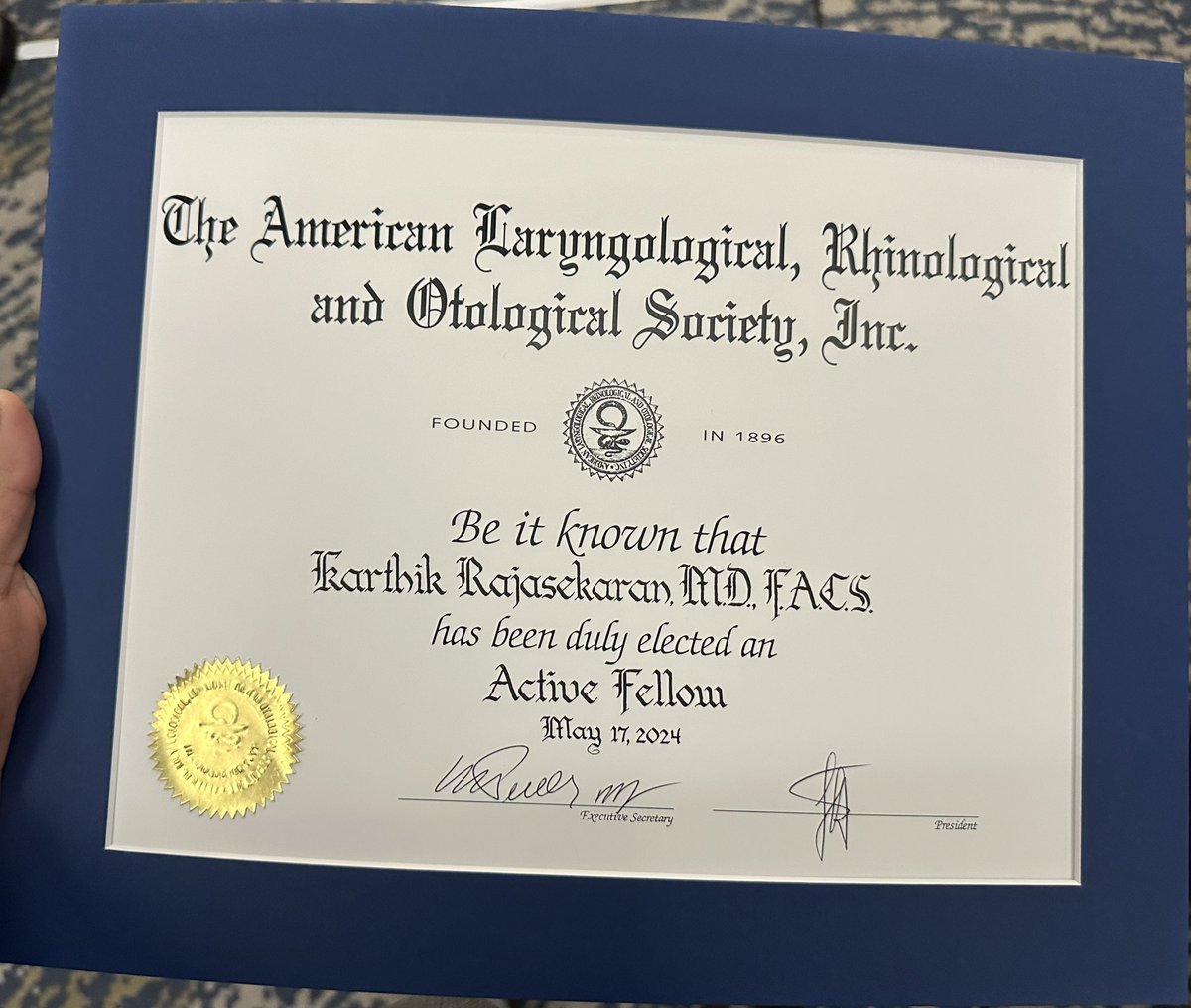 Humbled to join the ranks of the Triological Society <a href="/Triological/">The Triological Society</a> <a href="/__COSM/">COSM</a>! Huge gratitude to Natasha Mirza for her inspiration and support. The individual welcome from each fellow at the induction ceremony was truly special! 🎉 #TriologicalSociety Representing <a href="/Penn_ENT/">Penn Otorhinolaryngology</a>