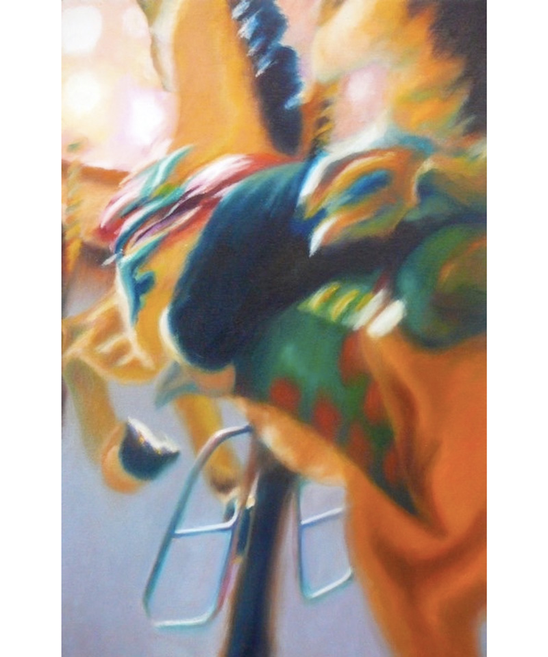 Arlynn Bloom's acrylic painting,'On the Carousel,' captivates viewers with its dynamic motion and exhilarating portrayal.

#family #toddler #kids #play #merrygoround #carousel#galleryart #artwork #buyart #artcollectors #memories