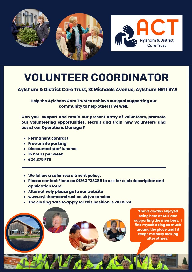 Please like and share (or apply).  We'd love to hear from you.  Call 01263 733385 for an application form and a full job description.