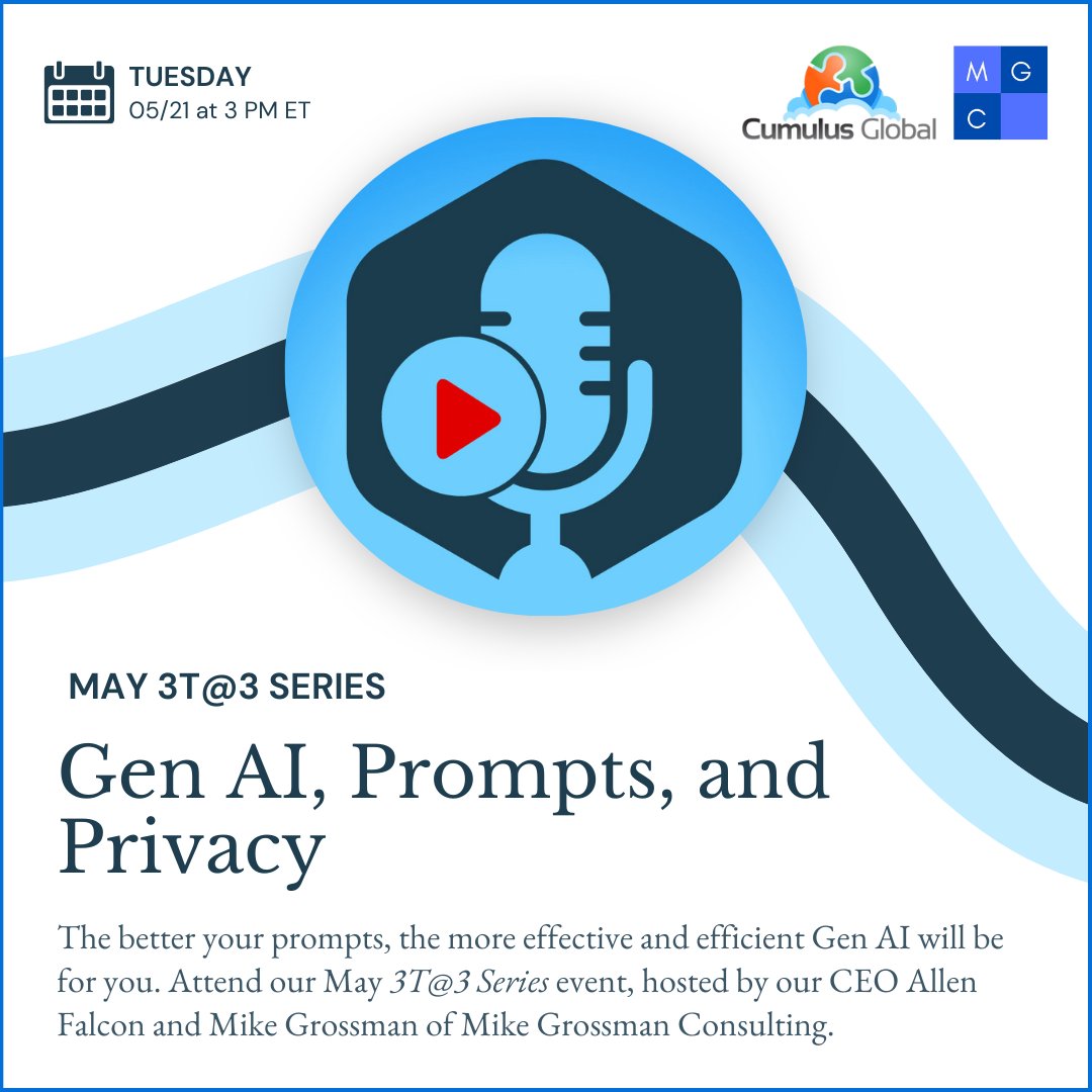 Register for our May 3T@3 Series event to get expert insights on AI tool selection, usage, and security. bit.ly/3wq6TEe 

#ManagedCloudServices #ManagedSecurity #Cybersecurity #GenAI #SMB