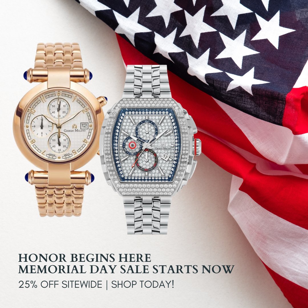 Embark on a Journey of Remembrance: Our Memorial Day Sale begins with 25% Off. Honor and save today.

#MemorialDay #RememberAndHonor #MemorialDaySale #ThankYouForYourService #GiorgioMilano #watches #watchforsale