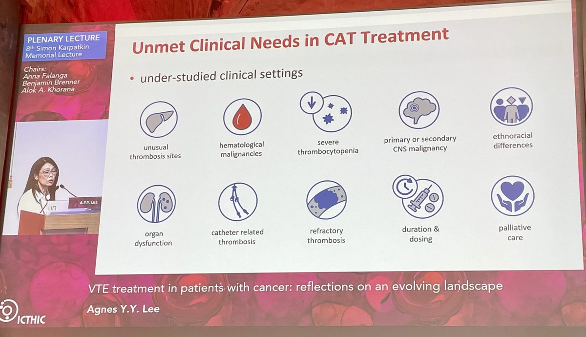 Fantastic 8th Simon Karpatkin Memorial Lecture at @ICTHIC by Prof Agnes Lee. Interesting overview of the management of cancer-associated thrombosis highlighting an exceptional career by Prof Lee. 🏆 🎉