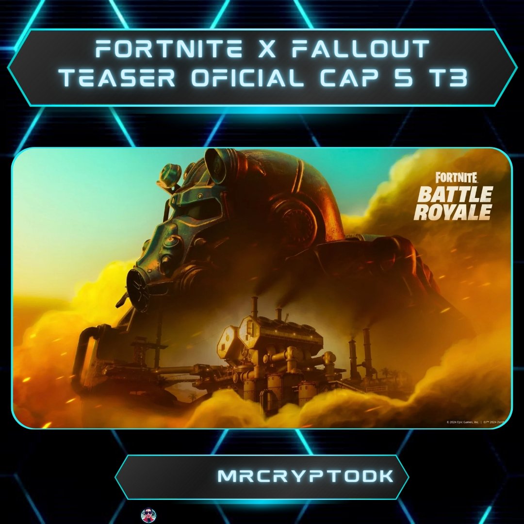 MrCryptoDK's tweet photo. Descripción del teaser de la colaboración con #Fallout

- Cortesía de la hermandad del acero, el Capítulo 5 - Temporada 3: #Desenfreno llega a #BattleRoyale el 24 de de Mayo.

🪙 Recuerda pedir tus #Pavos de Fortnite con descuento con Crypto 😎

#Fortnite #FortniteBR  #FortniteMx https://t.co/bF6rHgWPQC