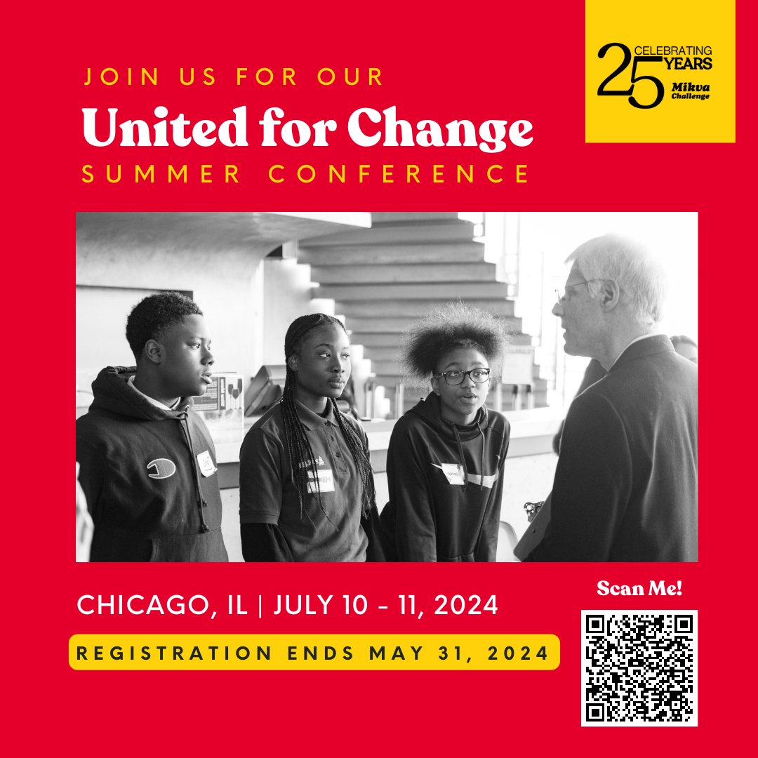 We understand the power & importance of youth voice, especially in the classroom. At our summer conference 'United for Change' we're equipping educators to prioritize student voice. Join us in Chicago 7/10-11 to collaborate with educators & youth leaders! mikvachallenge.salsalabs.org/mikvasummercon…