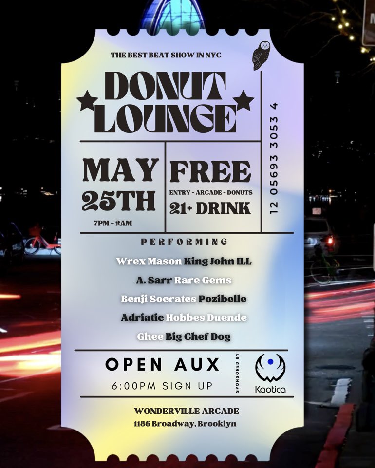 Brooklyn…. We back at Donut Lounge next Saturday 🍩

Playing some new music for y’all alongside <a href="/A_Sarr/">heart beats</a>, <a href="/wrexmason/">@wrexmason.bsky.social</a>, <a href="/Pozibelle/">P O Z I B E L L E</a> and more 🤞🏼

See you there 🫡