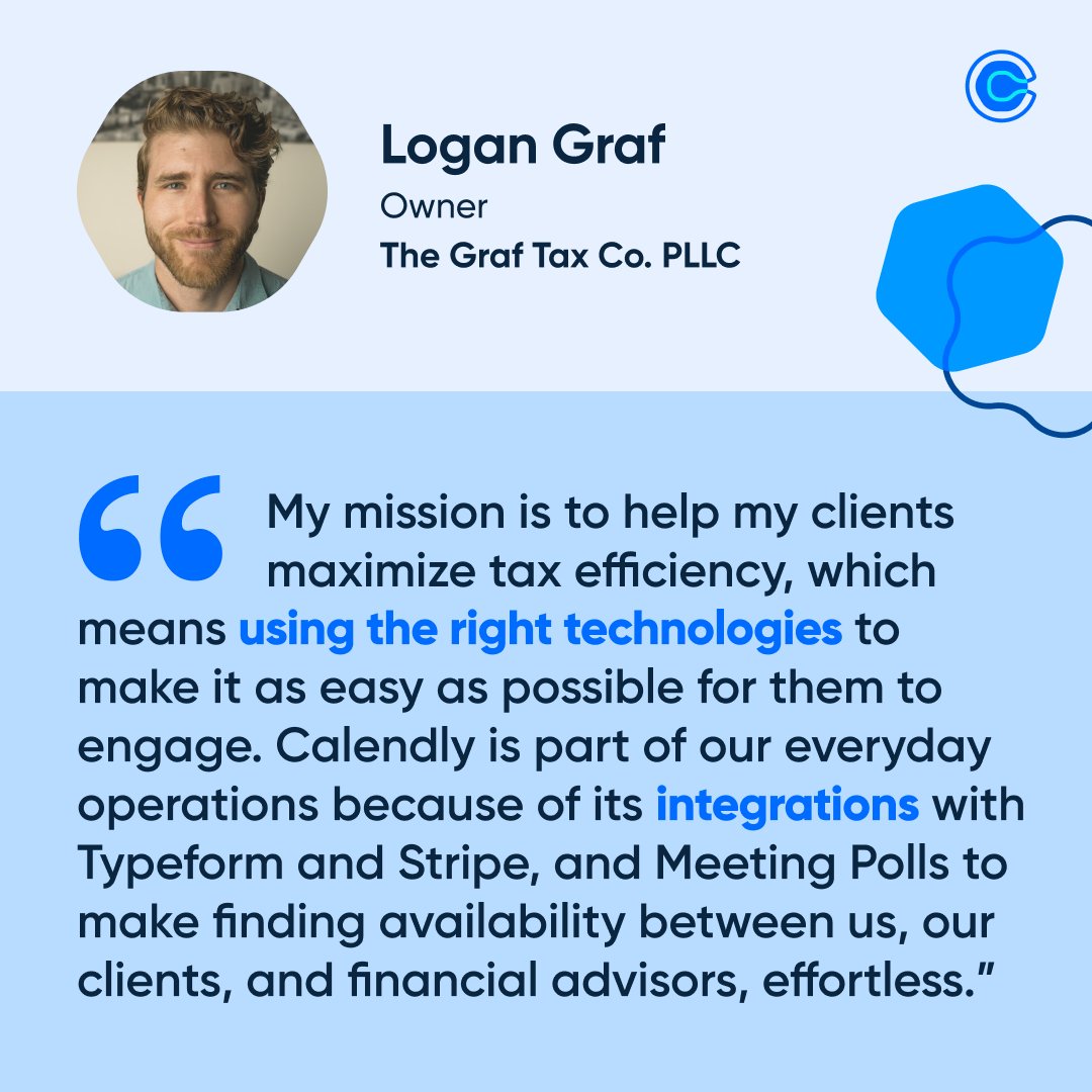 Professional services just ranked as our 2nd largest source of annual user growth 🚀 To celebrate, we're shouting out some of our incredible customers who use scheduling automation to power their businesses, starting with @LoganGrafTax!