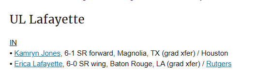 Houston WBB grad transfer Kamryn Jones (6-1 SR forward, Magnolia, TX) has landed at UL Lafayette; 2023-24 stats: 4.7 PPG, 4.1 RPG, 1.9 steals/game wbbblog.com/womens-basketb…