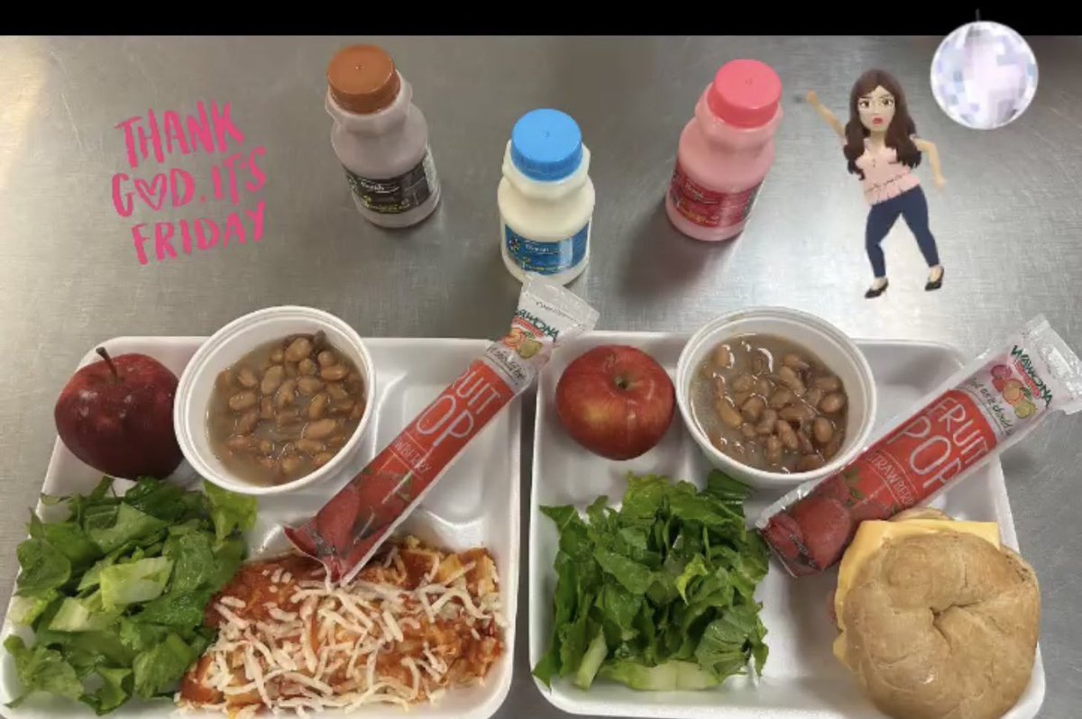 Happy Friday 🙌🏼 Knights!! 🫶🏼 Today’s Menu: Cheese 🧀 Entomatadas or Ham & Cheese Croissant 🥐 both with Pinto Beans 🫘, Romaine Lettuce 🥬, Red Apple 🍎, Strawberry 🍓 Pop and Variety of Milk 🥛🥰✌🏼 #TEAMSISD @Ituarte_ES