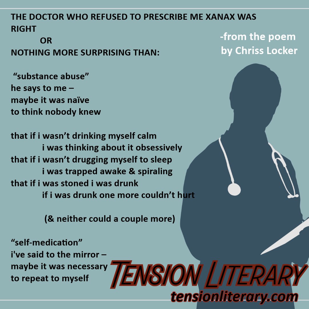 Read the whole poem by Chriss Locker in Issue I now: Chriss Locker (tensionliterary.com) #queervoices #poetry #mentalhealth #substanceuse #freeverse #litmag #litjournal