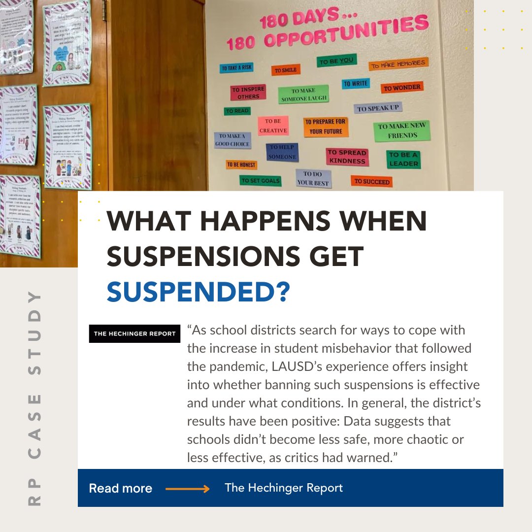 ''It really points out that we can do this differently, and do it better,' said Dan Losen, senior director for the education team at the National Center for Youth Law.' Read the full report ➡️ bit.ly/3WKJbNG #IIRP #RPCaseStudy #RestorativePractices #RestorativeJustice