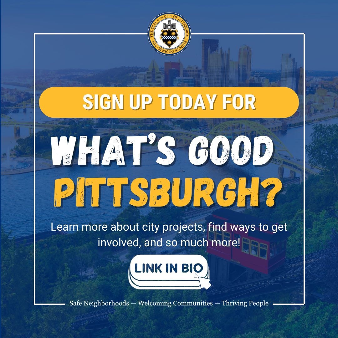 The latest edition of the 'What's Good, Pittsburgh?' Newsletter has dropped. Keep up to date with what's happening throughout the City of Pittsburgh, and subscribe today: mailchi.mp/pittsburghpa/n…