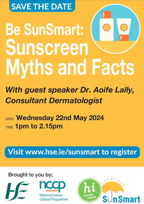Find out all about the myths and facts of sunscreen 🧴 with Dr Aoife Lally, Consultant Dermatologist in this webinar from The National Cancer Control Programme: bit.ly/44GMreV @hseNCCP