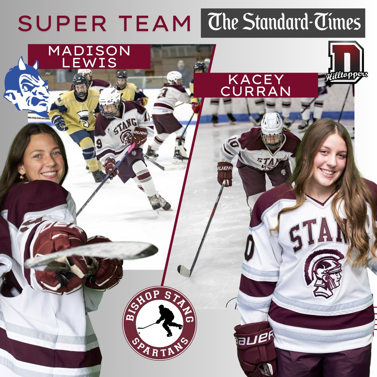 HUGE congrats to Fr. Maddie Lewis and Jr. Kacey Curran on being named to the Standard Times Super Team for Girls Hockey! Madison comes to us from Fairhaven, and Kacey comes to us from Durfee as part of our co-op team, and we are extremely fortunate to have them! @SC_Varsity