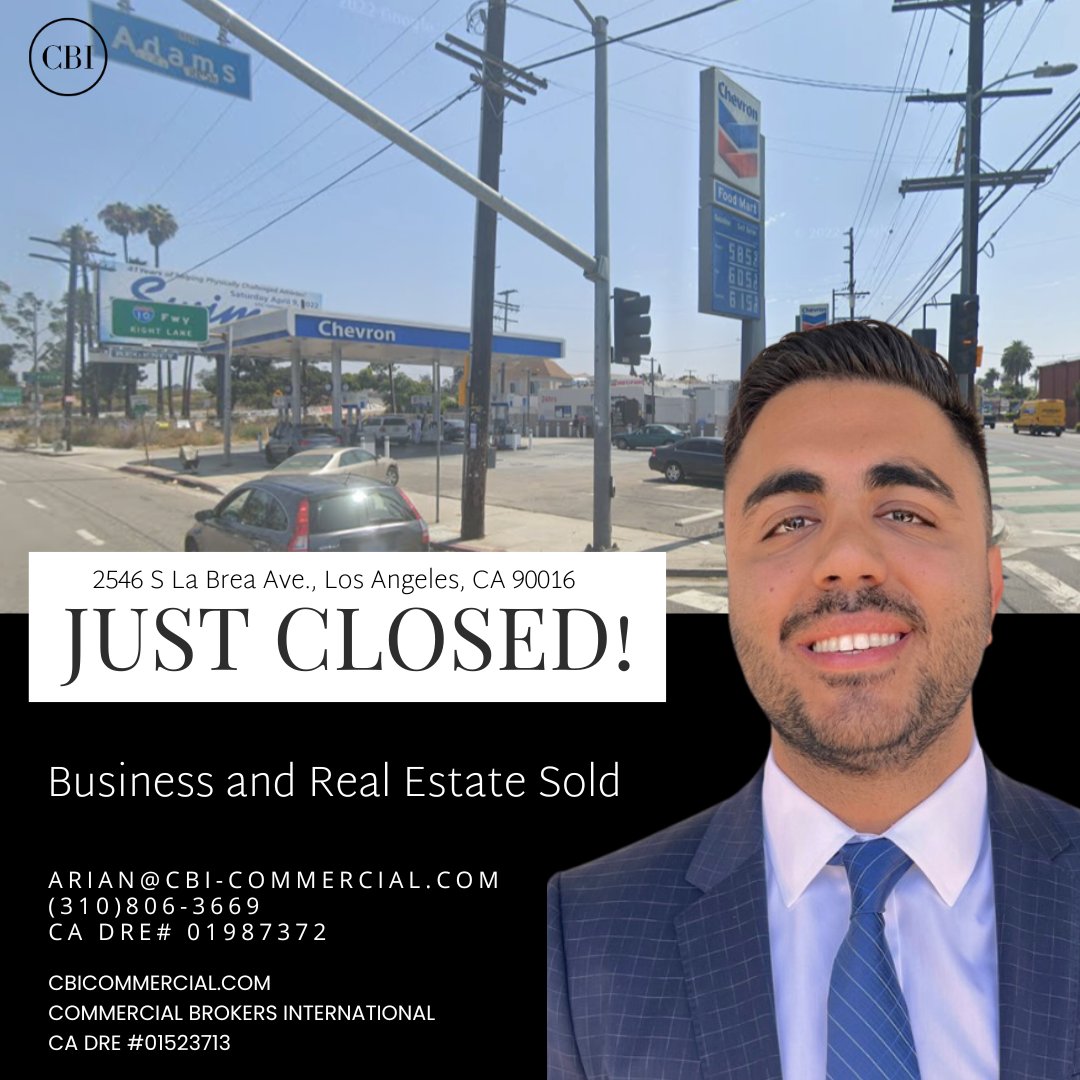 Just closed📍 2546 S La Brea Ave., Los Angeles, CA 90016 ⛽Business and real estate property sold together Your perfect space is just one call away, contact Arian at arian@cbi-commercial.com or (310)806-3666 #JustClosed #JustSold #GasStation #CommercialRealEstate