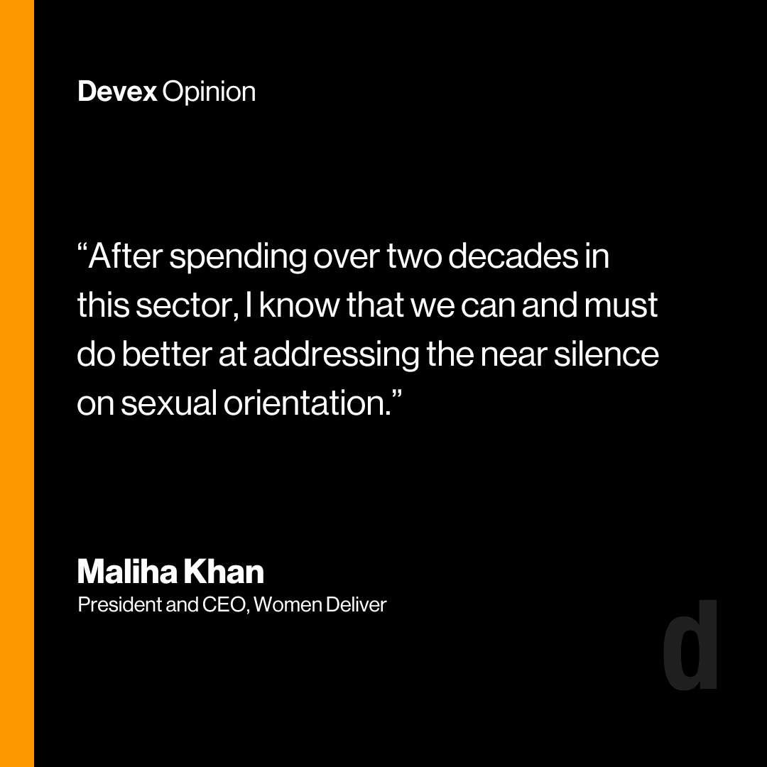 This International Day Against Homophobia, Biphobia and Transphobia, read this @devex piece to learn about Women Deliver CEO @MalihaKhanWD's experience as an #LGBTQIA+ person in the global development sector and how the sector can do better ⬇️ bit.ly/3Woojvs