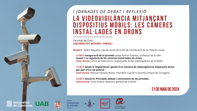 #agendaURV | I Jornades de Debat i Reflexió sobre la videovigilància a Catalunya. A la #URV, s'hi debatrà sobre la videovigilància mitjançant dispositius mòbils: les càmeres instal·lades en drons. 🗓️Dimarts 21/5 🕑11h 📍Aula Magna campus Catalunya 👉agenda.urv.cat/agenda/show_ev…