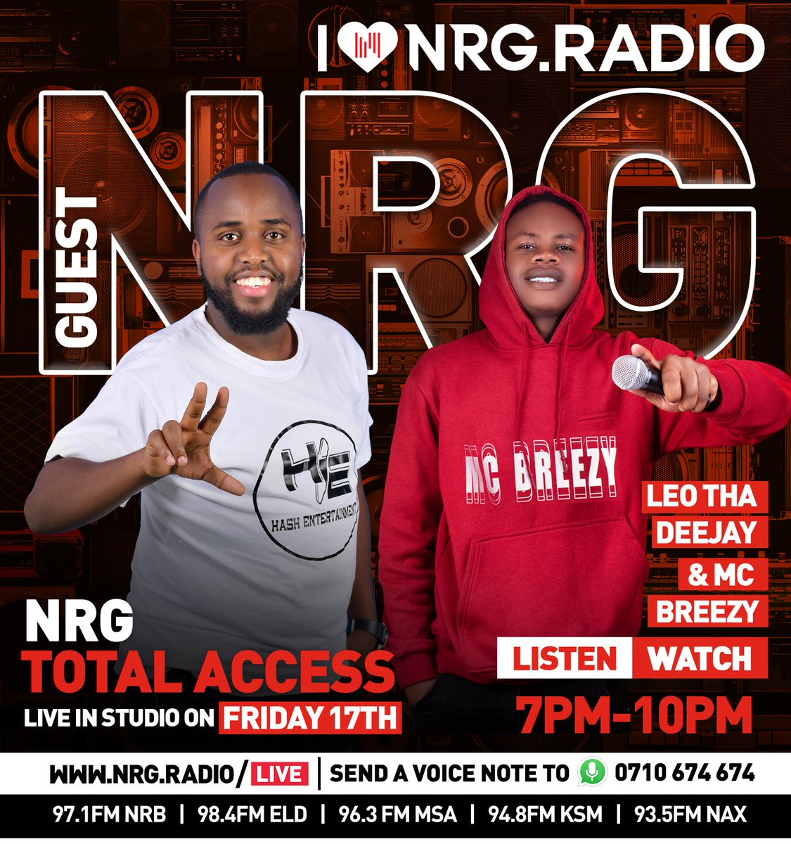 The sherehe boys are in the building to rock your Friday evening with good vibes and amazing hits Check in to the party #NRGTotalAccess #Sayless #Payless  @leothadeejay MC Breezy