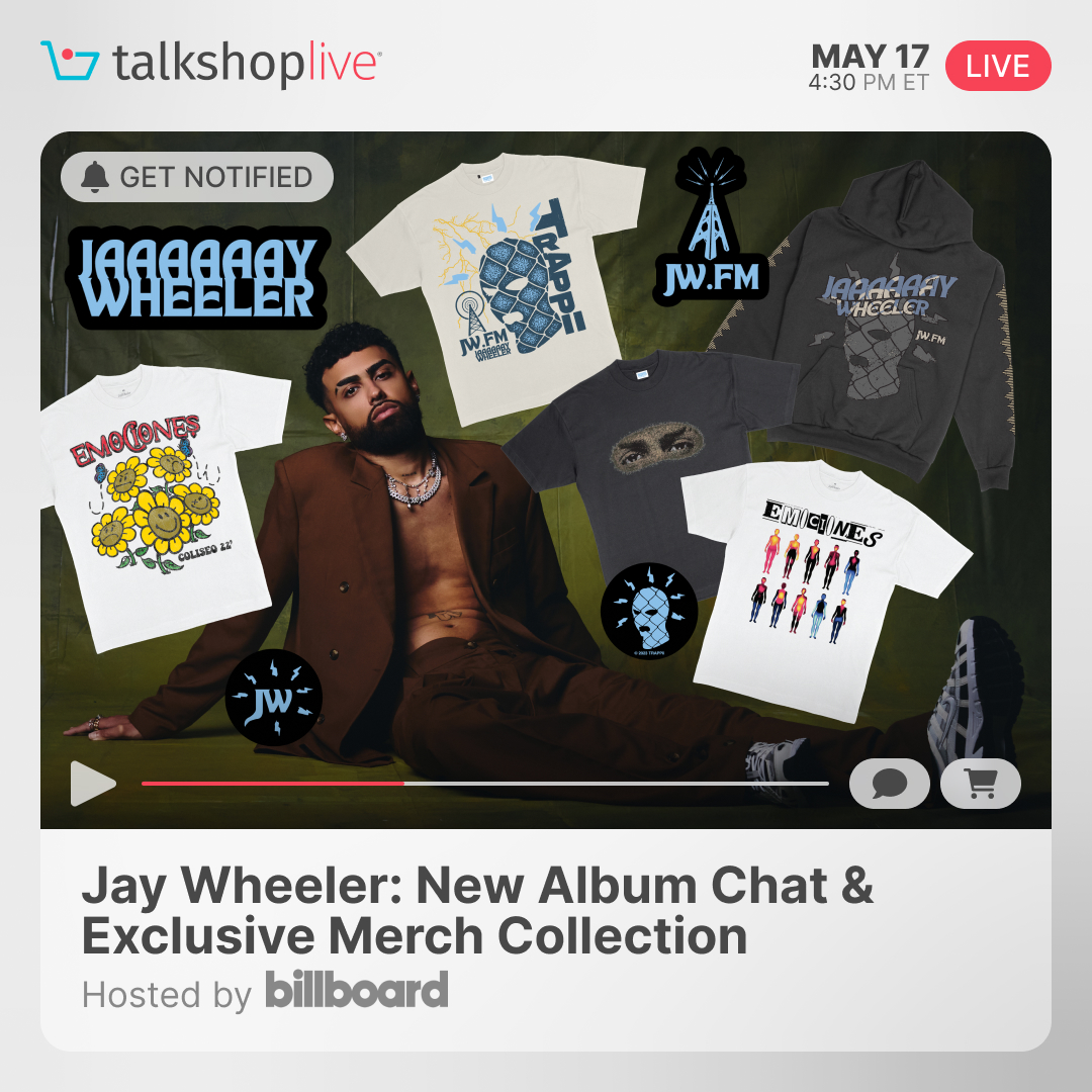 TODAY! Join @jaywheelerpr with Billboard & @TalkShopLive as he shares exclusive merch, talks his new album & more! Watch + shop at 4:30 p.m. ET / 1:30 p.m. PT: blbrd.cm/ZArabXJ (Billboard may receive commission on orders placed through links)