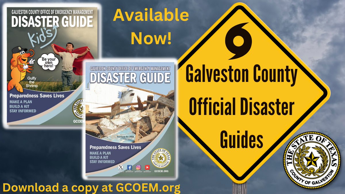 Hurricane Season is just around the corner. Are you prepared? Download your free copy of the Official Galveston County Disaster Guide or Disaster Guide (For Kid's) today!
