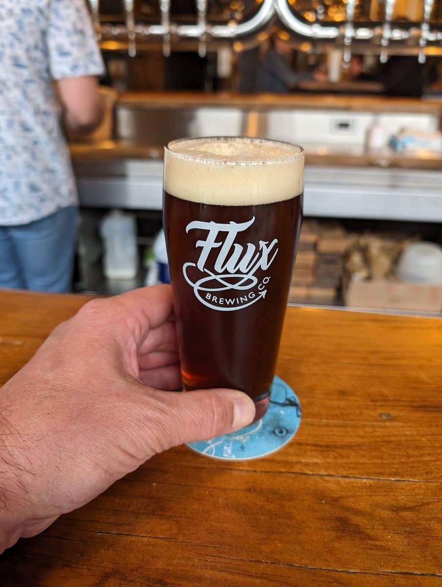 It's Friday, that means lunch at Flux Brewing in Scotland ON. Having a Scrummy English dark mild and a burger (not pictured because I ate it already).