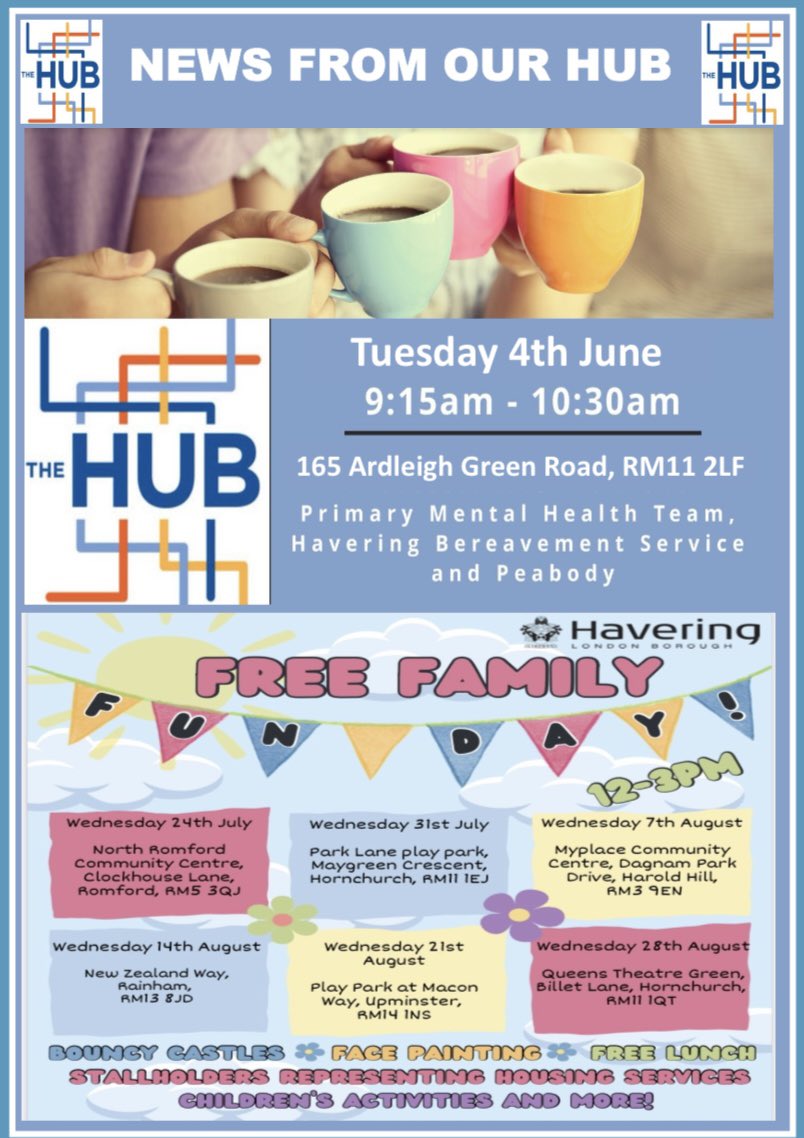 HylandsPrimary's tweet photo. Hub News….Check out the new Children’s Centres’ Activity Programme. The next Hub is the 4th June @ 9.15am. Help, advice and support for all ages in our community. #hylandscommunity #HCVcompassion #nelft #schoolnurse #pmht #hbbs #peabody https://t.co/S3WeOsB11L