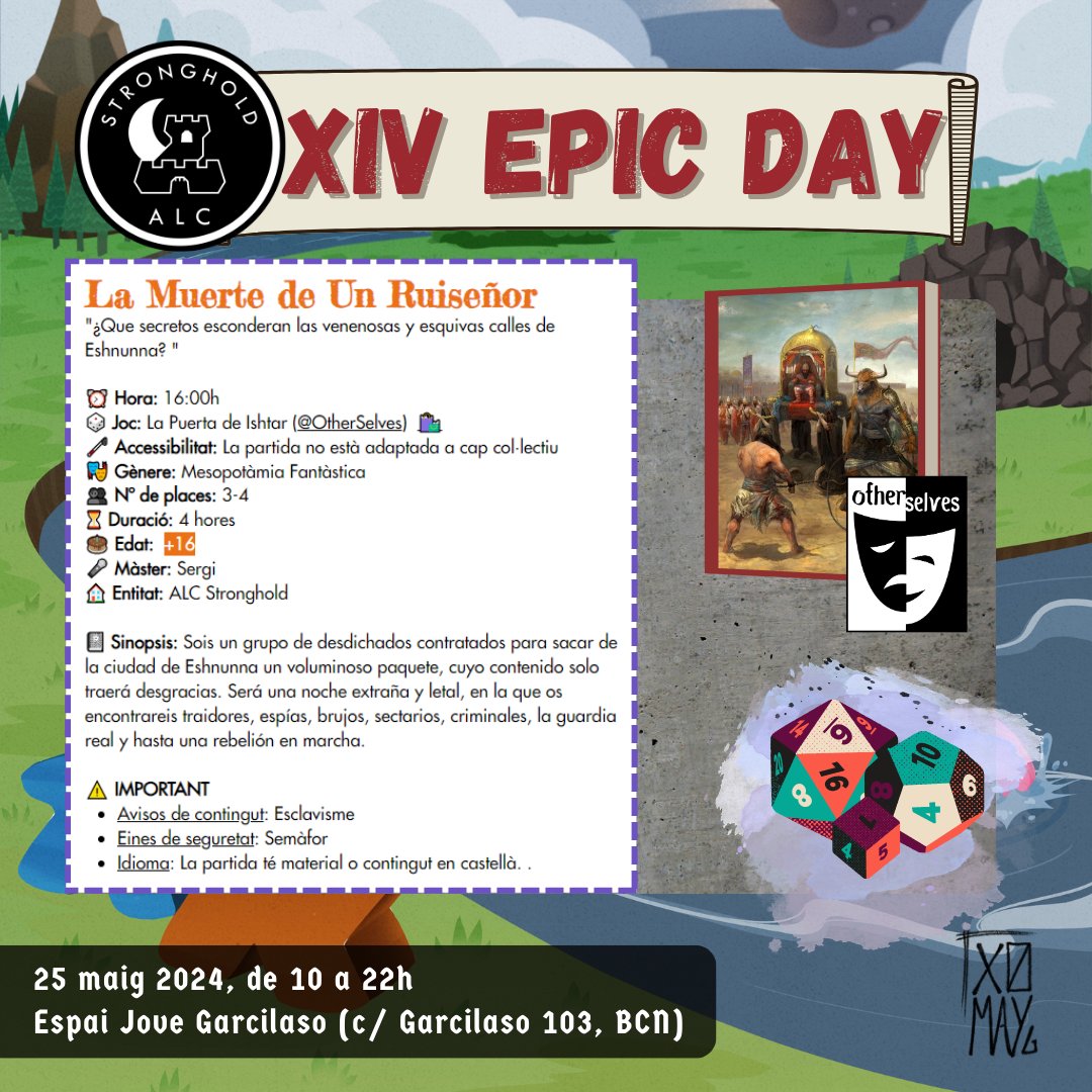 ALC_Stronghold's tweet photo. Aquest #XIVEpicDay tenim moltes #partidesderol 🎲 per a tots els gustos! 🔥 Us deixem les 8 partidazas que tindrem a la tarda 🌥️ inscripcions: https://t.co/ugMUJzola5
#rol #rolbarcelona #rolbcn #FemHoEpic #EpicDay #eljocescultura #ocialternatiu #ocijuvenil #jornadesrol https://t.co/Zb9h1ZBALL