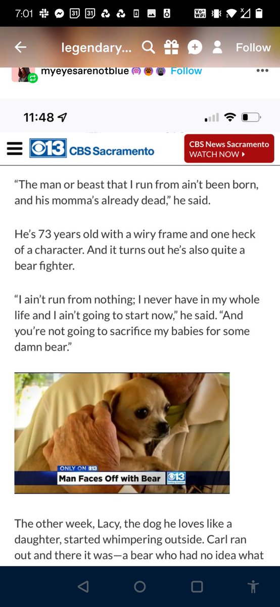 this quote from a 73 yr old man who punched a bear to save his dog

'the man or beast that I run from ain't been born, and his momma's already dead'