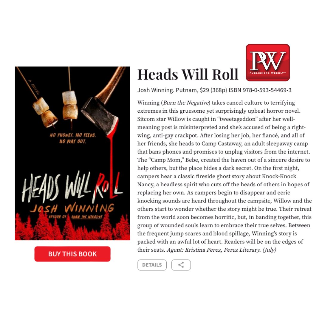 'Gruesome yet surprisingly upbeat' is 100% my personality. Thanks so much @PublishersWkly for this review of HEADS WILL ROLL, I'm thrilled!