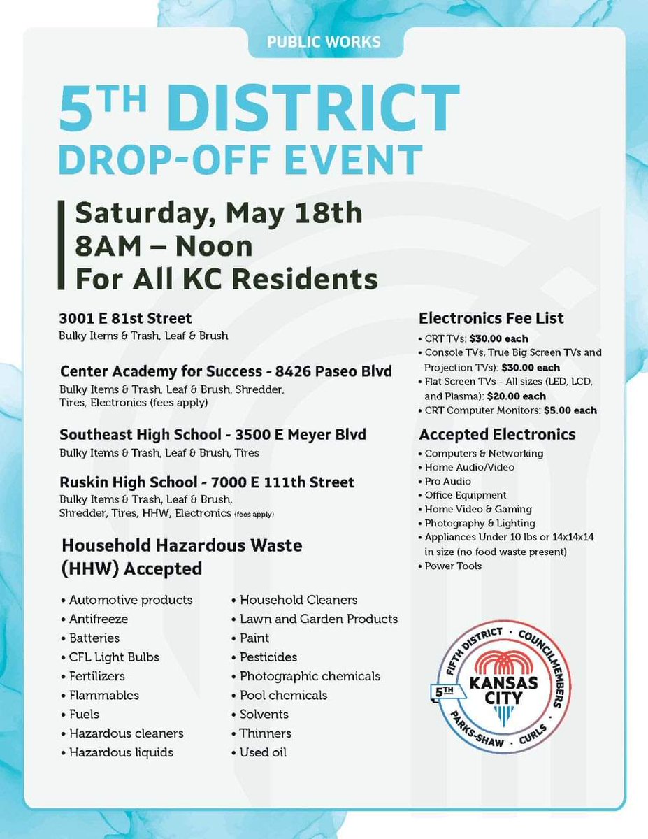 Our district clean up is THIS SATURDAY! Let's keep the 5th District beautiful while you do some spring cleaning!