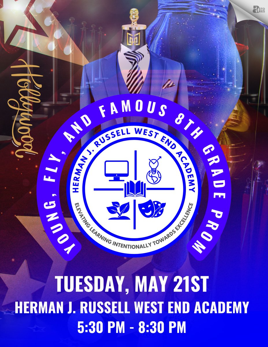 HJRWEA Young, Fly, And Famous 8th Grade Prom is scheduled for May 21, 2024, from 5:30 PM to 8:30 PM at HJRWEA. @TDGreen_ @Retha_Woolfolk @HRWEACOUNSELING @DRVENZEN_aps