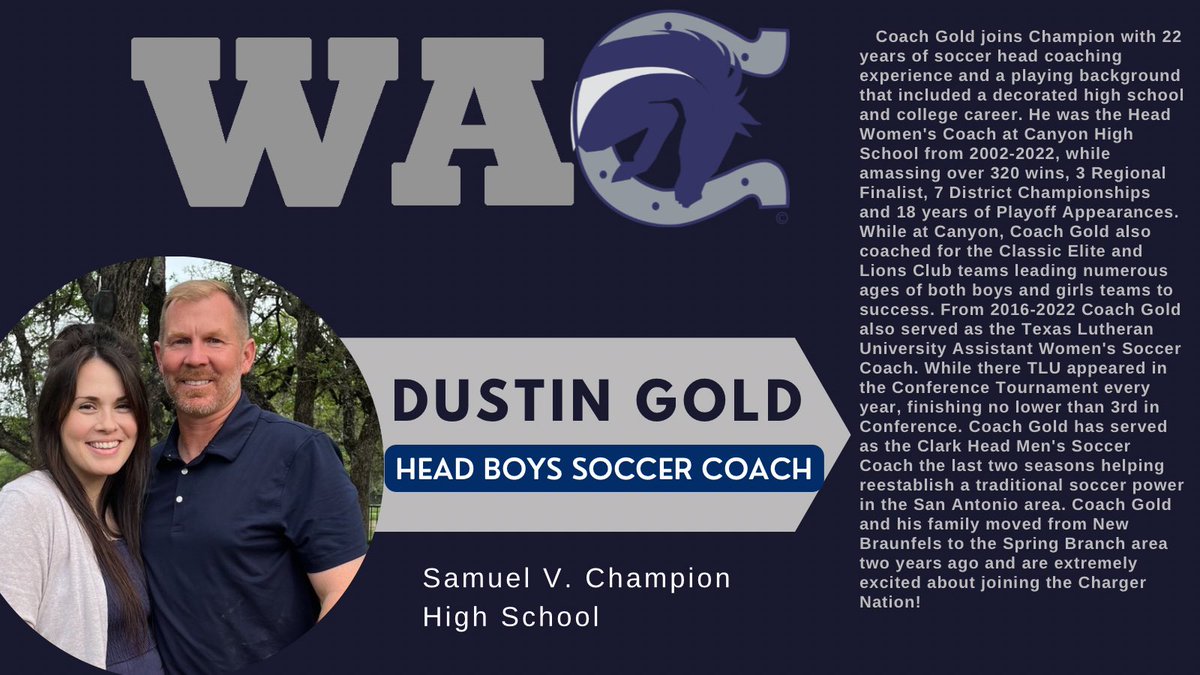 Coach Dustin Gold, Welcome to Boerne ISD and Charger ⚽!