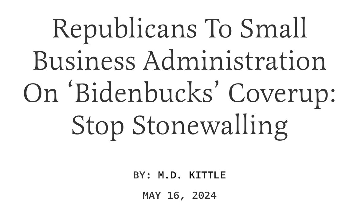 As the top Republican on @SmallBizCmteGOP, I will continue fighting tooth and nail to hold the SBA accountable. #MakeEmSqueal thefederalist.com/2024/05/16/rep…