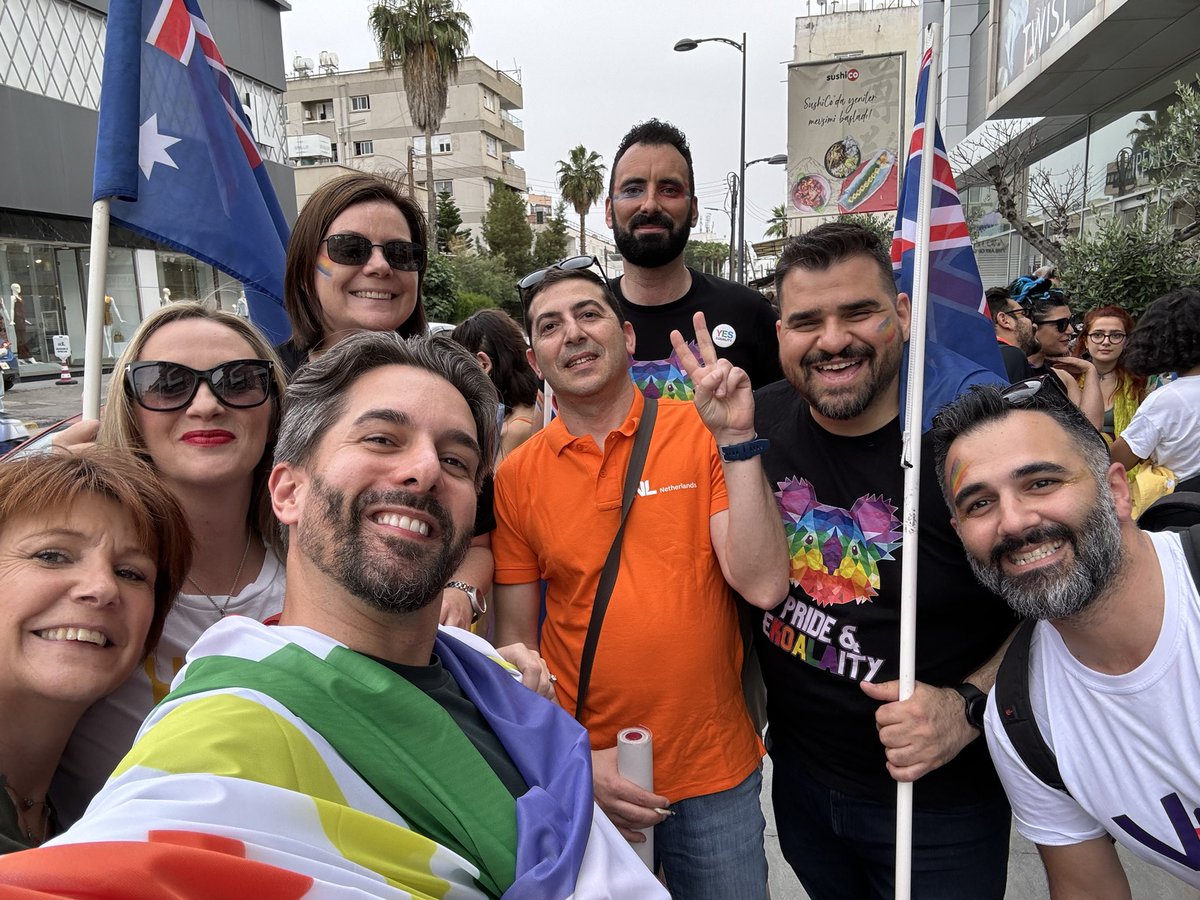 First #Pride of the season in #Cyprus! @UKinCyprus joined ‘Diplomats For Equality’ to march alongside @KuirKibris. #IDAHOBIT24