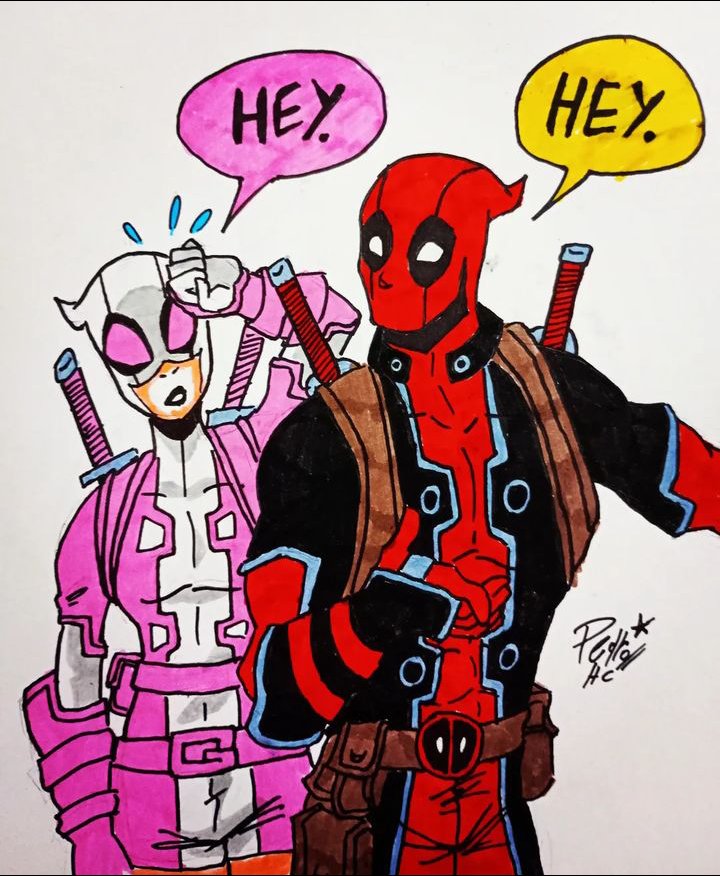 Deadpool e Gwenpool 

#marvelcomics #marvel #fanart #deadpool #gwenpool #armax #xmen #drawing #comic