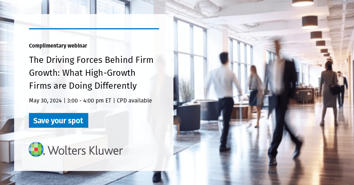 Save your spot for 'The Driving Forces Behind Firm Growth: What High-Growth Firms are Doing Differently' webinar on May 30th. See how firms leverage #technology to enhance operations, enhance client services & drive growth – and get CPD credit! Register: bit.ly/3UdNNsP