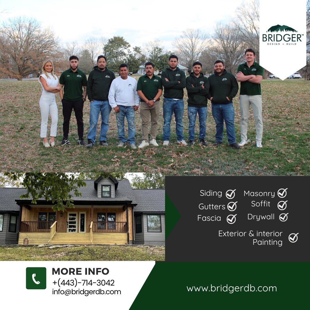 At Bridger we are dedicated to transforming your vision into reality with precision and care. Specializing in siding, trim, gutters, soffit, fascia, drywall, and painting, we pride ourselves on delivering reliable, high-quality results that exceed expectations. 🤩

#nashville