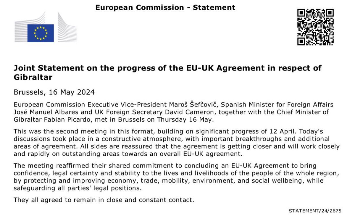 #OSTRAS ahora lo capto, lo que realmente se va a firmar en relación a #GIBRALTAR es un TRATADO entre REINO UNIDO y la #UE
👇VEAN
España queda como mero espectador, al igual que la Colonia de Gibraltar.
Nuestra Soberanía en la Zona se negocia por #Bruselas
ec.europa.eu/commission/pre…